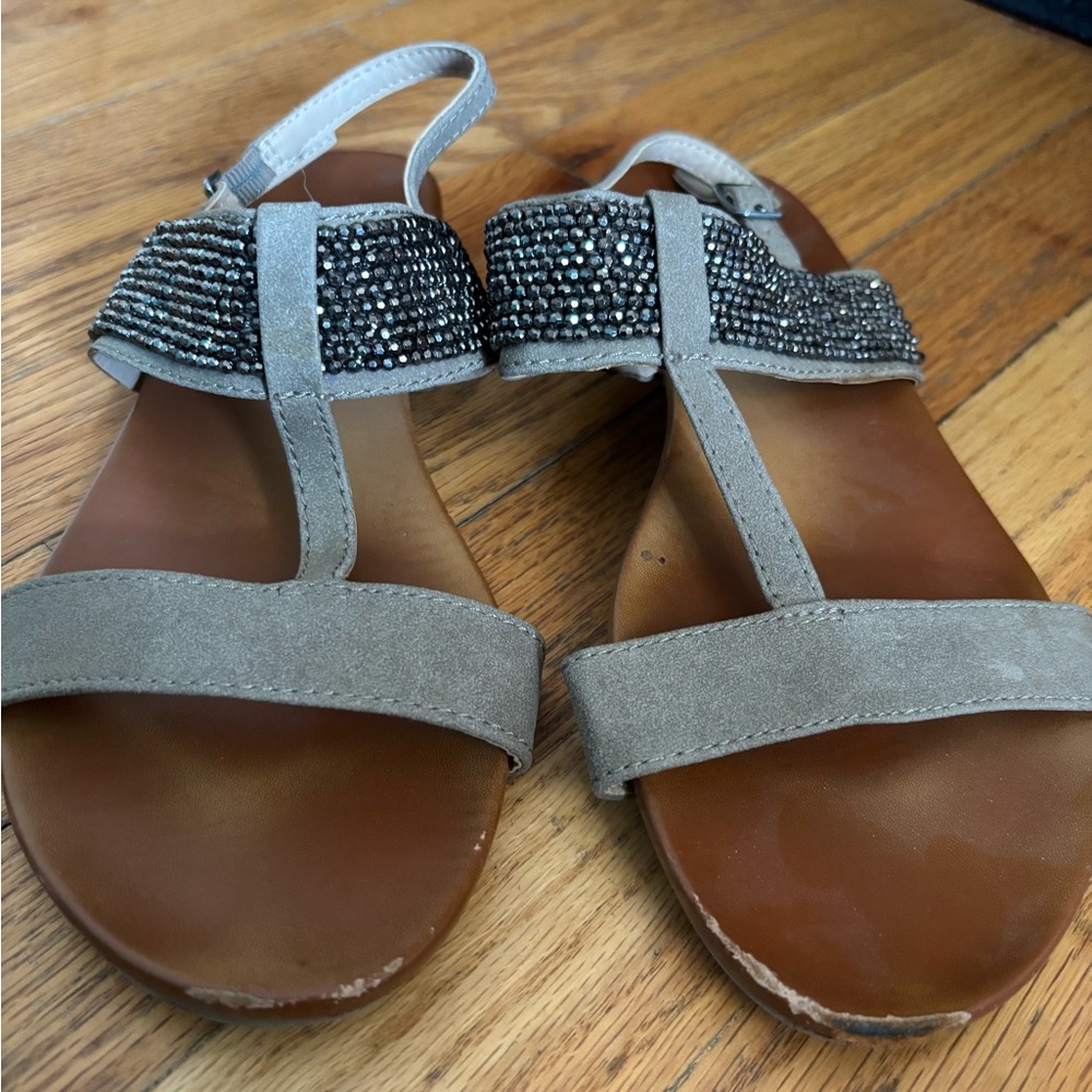 Women's Gray Sandals with Embellished Straps